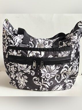 Brighton Large Nylon Black & White Floral Tote Shoulder Bag